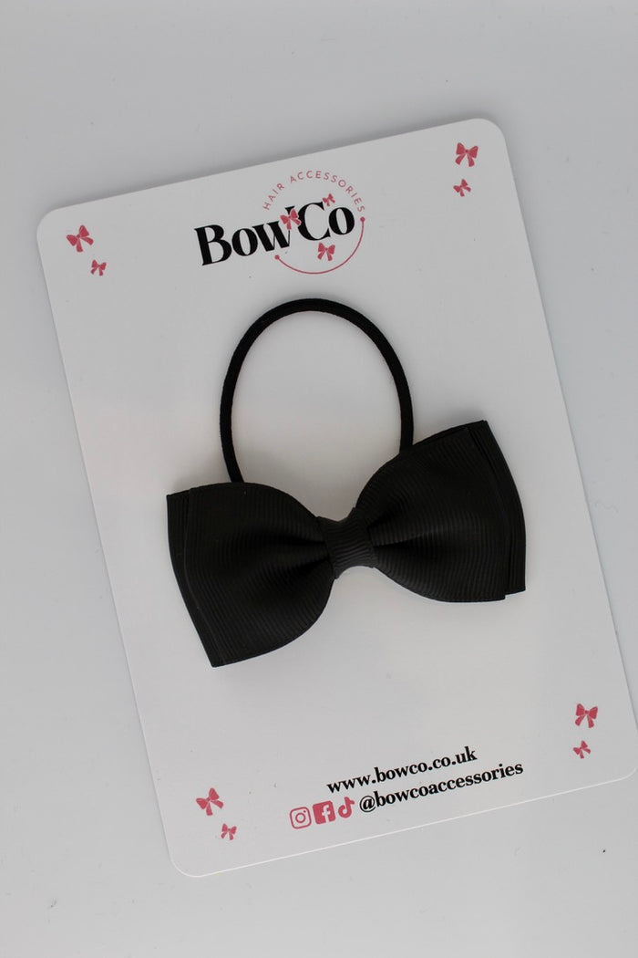 School Bow Black - Double Lapel Bow - Elastic