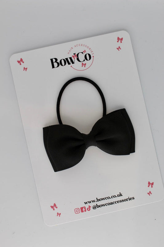 School Bow Black - Double Lapel Bow - Elastic