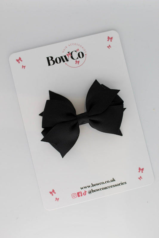 School Bow Black - Layer Tail Bow - Clip
