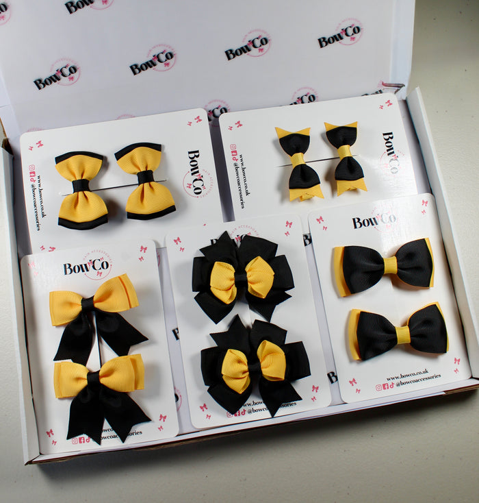 School Bow Bundle Saver - 10 Pack - Black and Yellow Gold - Clip