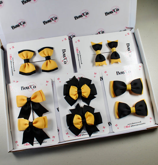 School Bow Bundle Saver - 10 Pack - Black and Yellow Gold - Clip