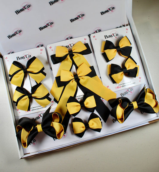 School Bow Bundle Saver - 10 Pack - Black and Yellow Gold - Clip