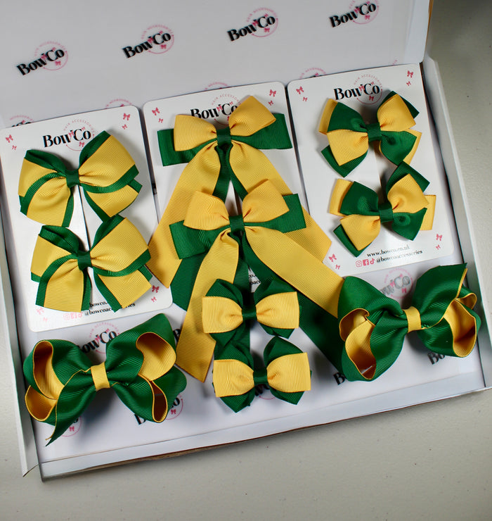School Bow Bundle Saver - 10 Pack - Green and Yellow - Clip