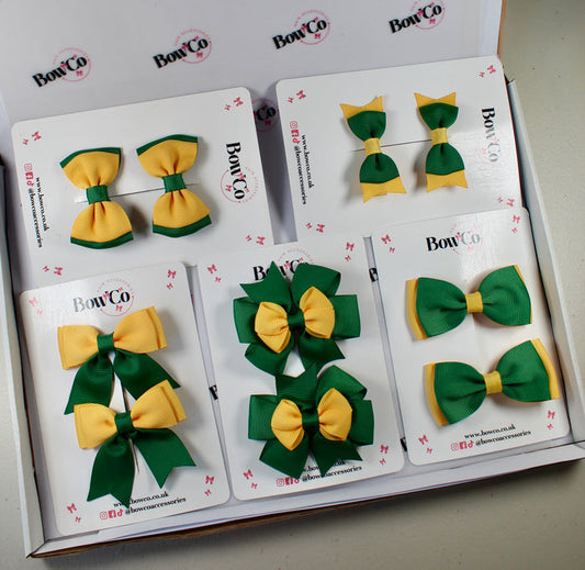 School Bow Bundle Saver - 10 Pack - Green and Yellow - Clip