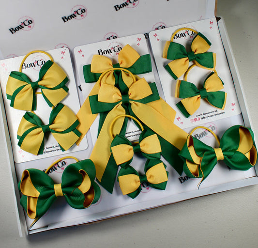 School Bow Bundle Saver - 10 Pack - Green and Yellow - Elastic