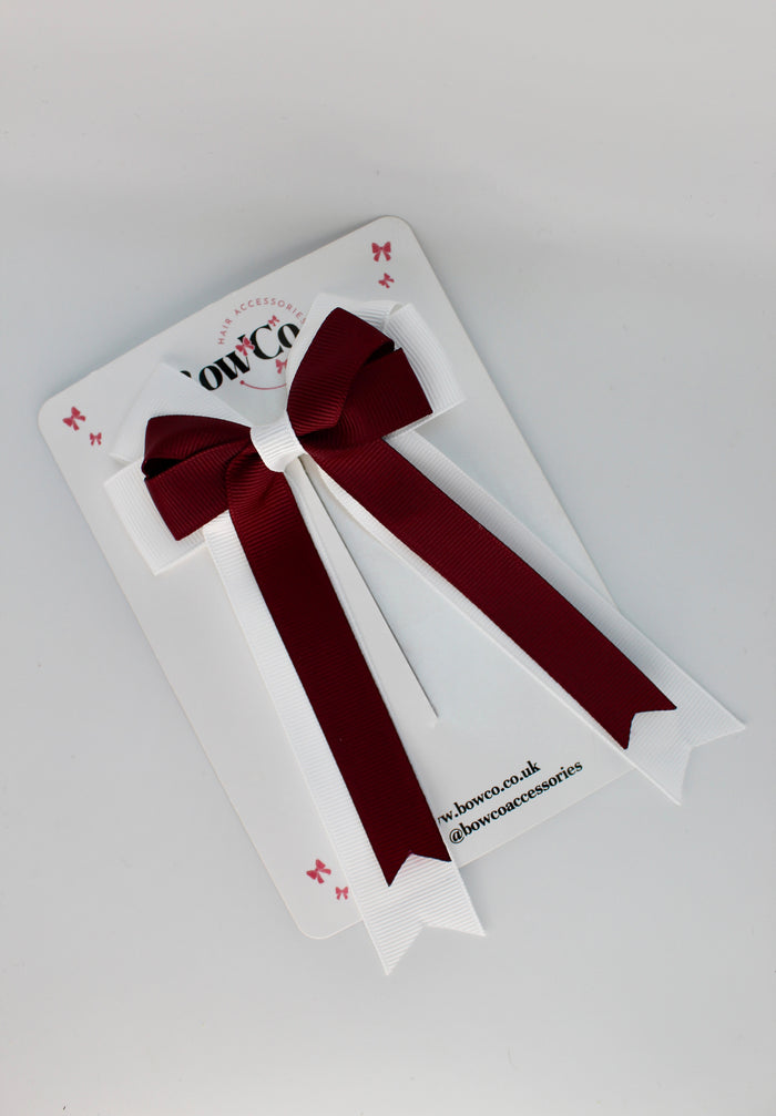 School Bow Burgundy and White - Double Bow Tail