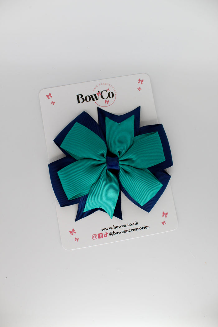School Bow Jade Green and Navy - Pinwheel Bow Clip