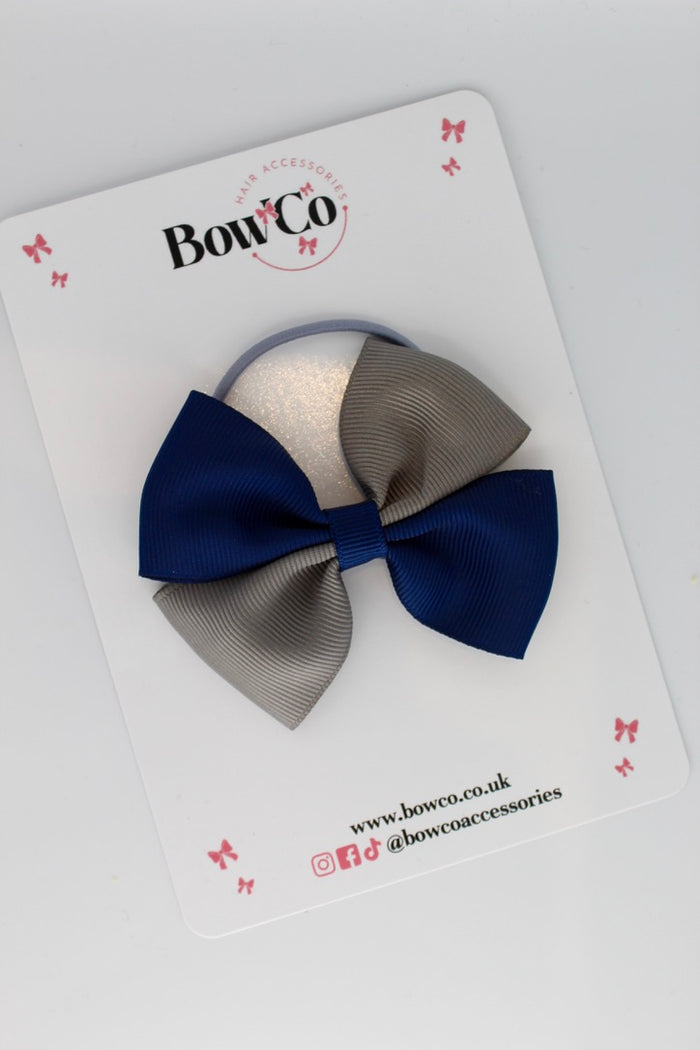 School Bow Navy and Metal Grey - Twist Bow Set - Elastic