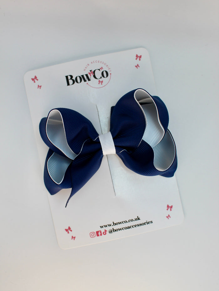 School Bow Navy and White Blue - Loop Bow - Clip