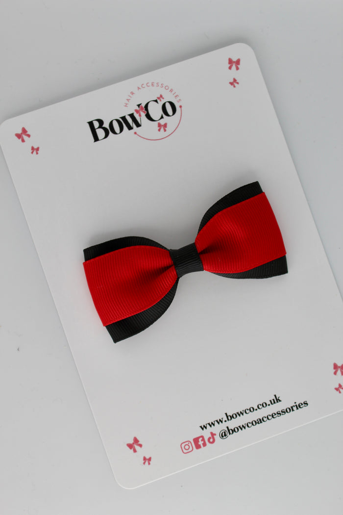 School Bow Red and Black - Tuxedo Bow - Clip