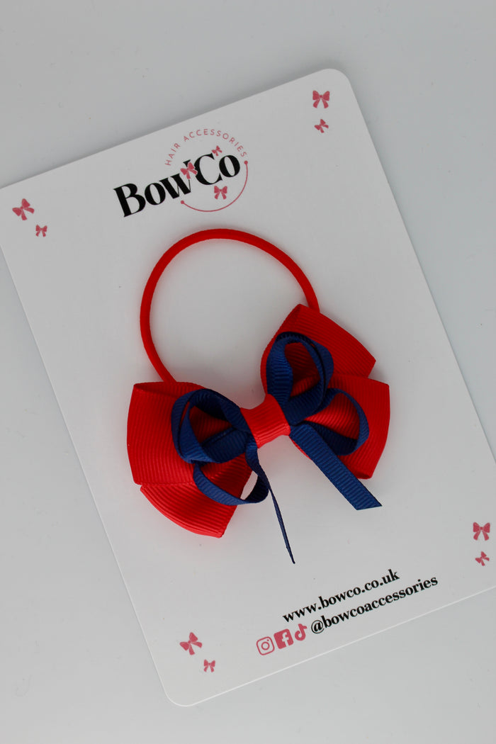 School Bow Red and Navy Blue - Double Bow - Elastic