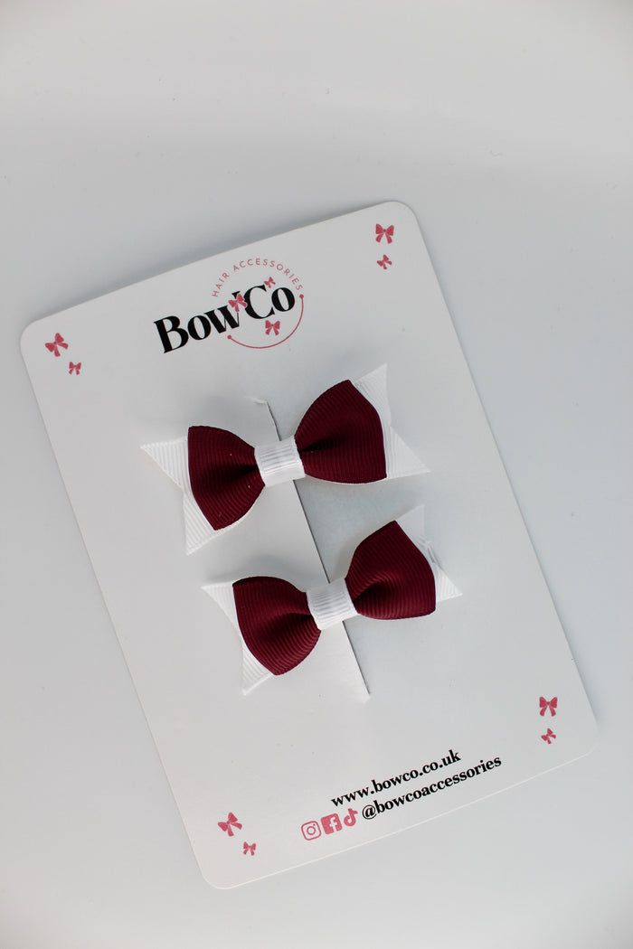 School Bows Burgundy and White - Layer Tail Bow Set - Clip