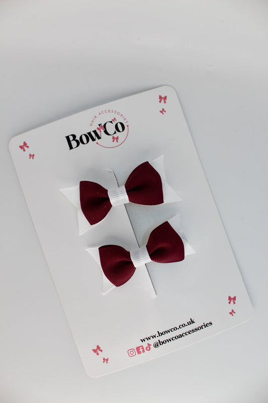 School Bows Burgundy and White - Layer Tail Bow Set - Clip