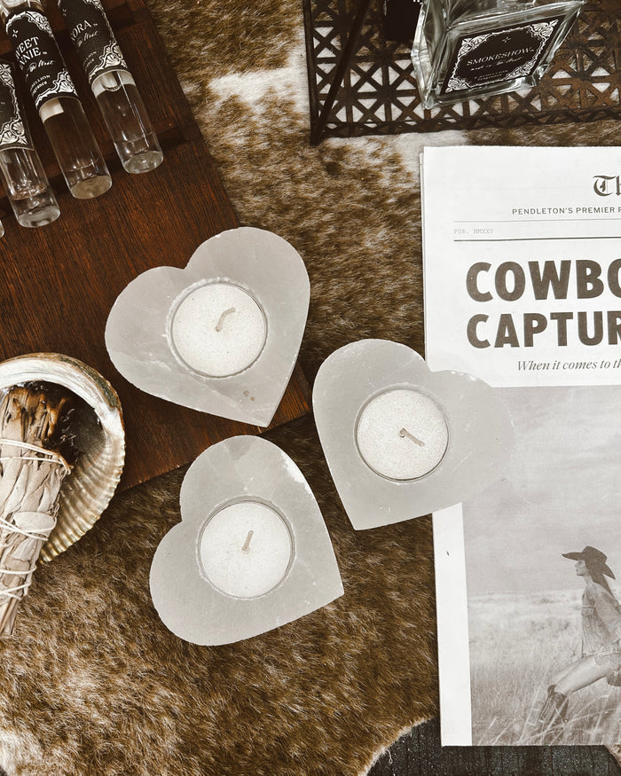 Selenite Heart Candle Holder