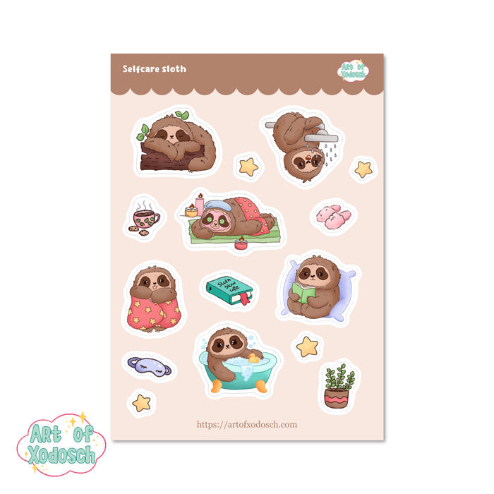 selfcare sloth sticker sheet