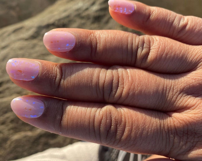 Pink Speckle semi-cured gel nail wraps, close-up