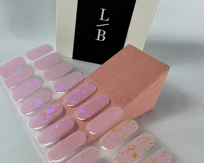 Pink Speckle gel nail wraps, angled close-up, alternate view