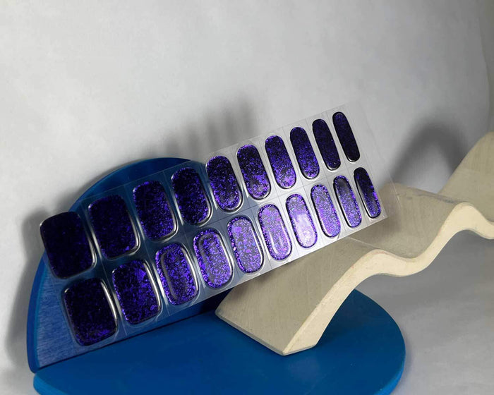 Violet Luster gel nail wraps shaped to the nail curve
