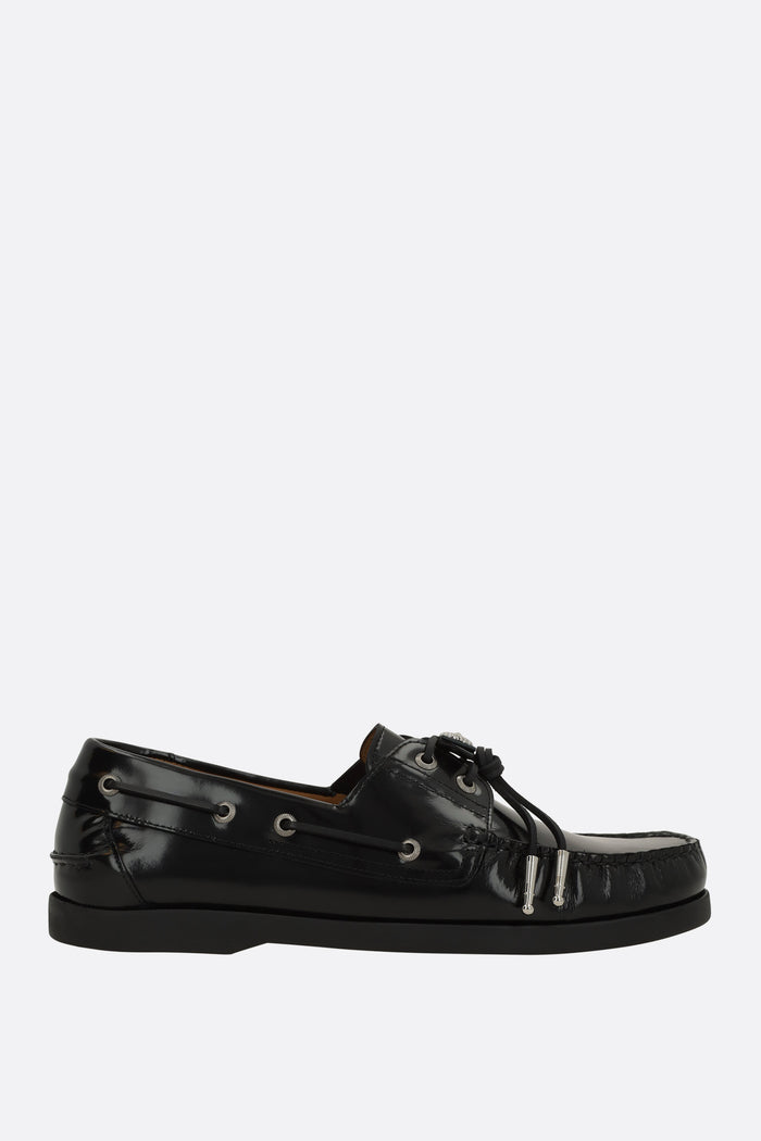 shiny leather boat shoes