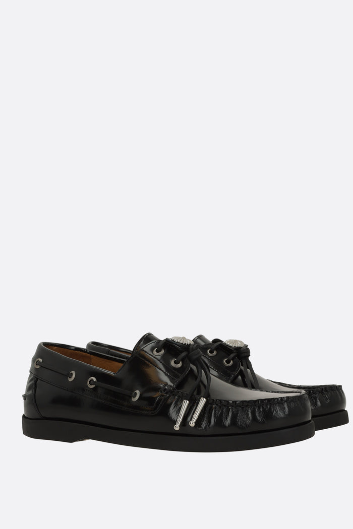 shiny leather boat shoes