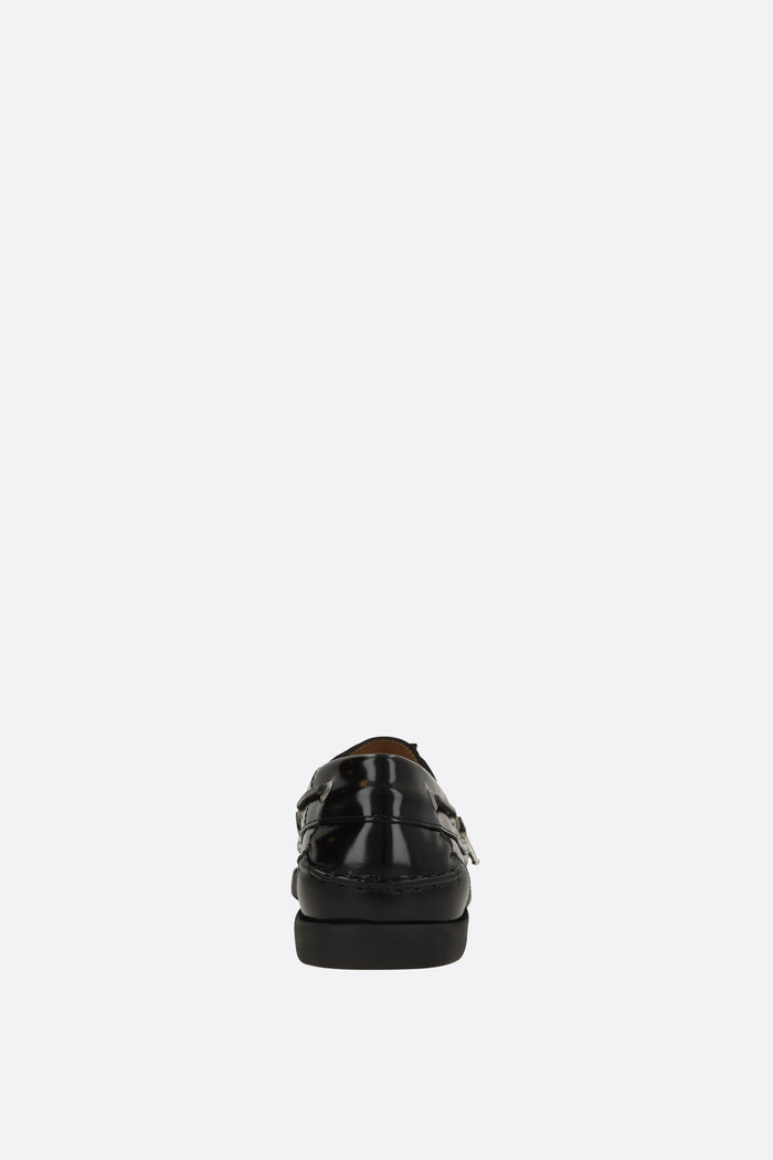 shiny leather boat shoes