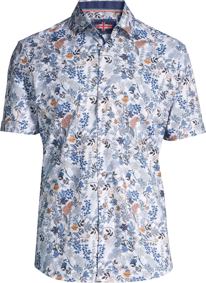 Short-Sleeve Cotton/Stretch Floral Sport Shirt - Blue