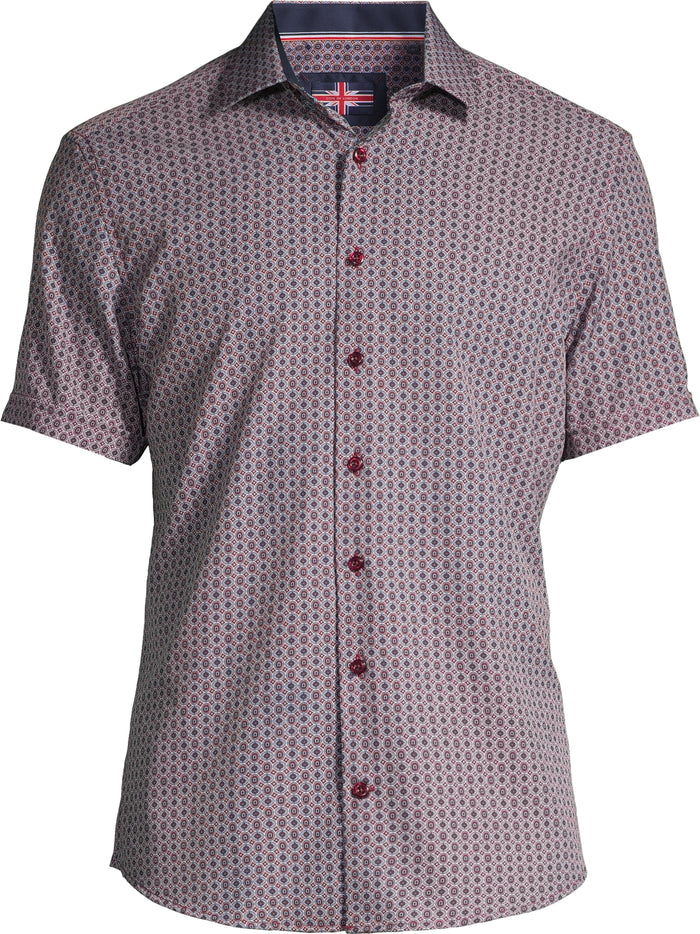 Short-Sleeve Micro/Stretch Circle Print Sport Shirt - Burgundy