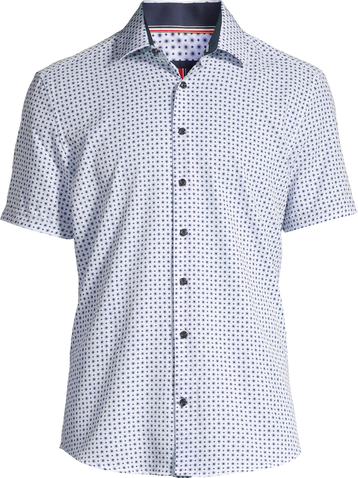 Short-Sleeve Micro/Stretch Circle Print Sport Shirt - Navy