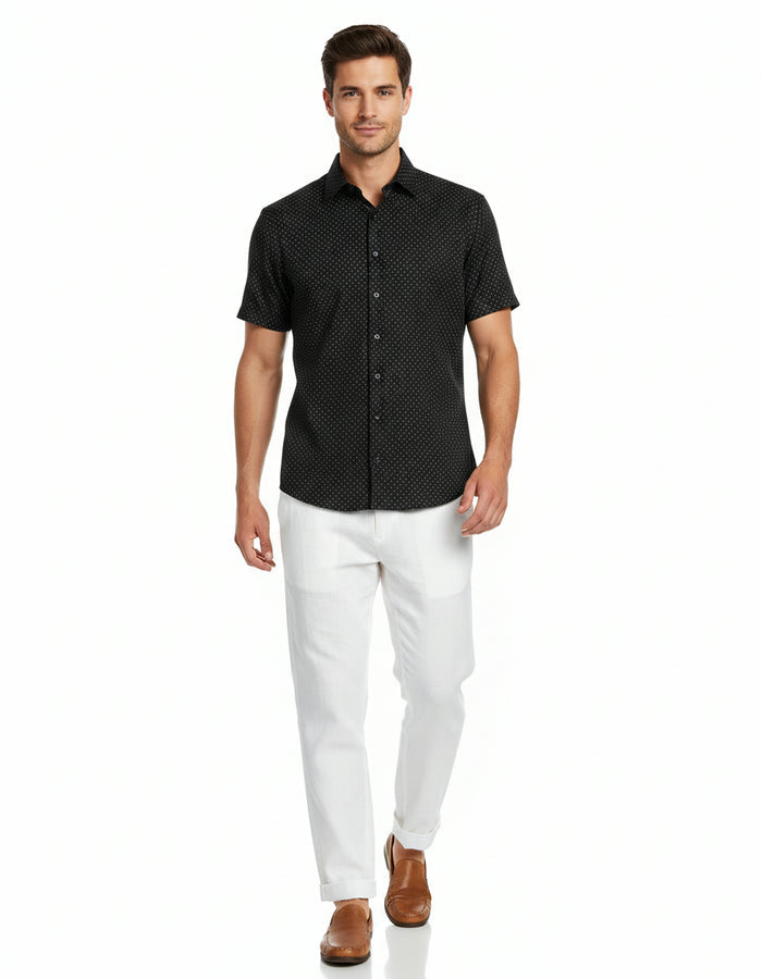 Short-Sleeve Micro/Stretch Neat Sport Shirt - Black