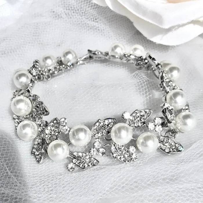 Pearl Wedding Jewelry - Pearl and Rhinestone Bridal Bracelet