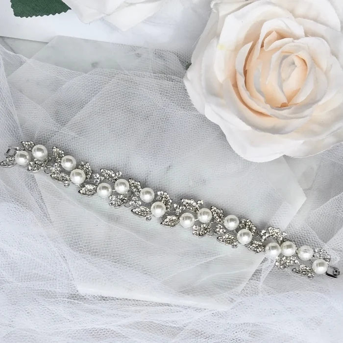 Pearl Wedding Jewelry - Pearl and Rhinestone Bridal Bracelet