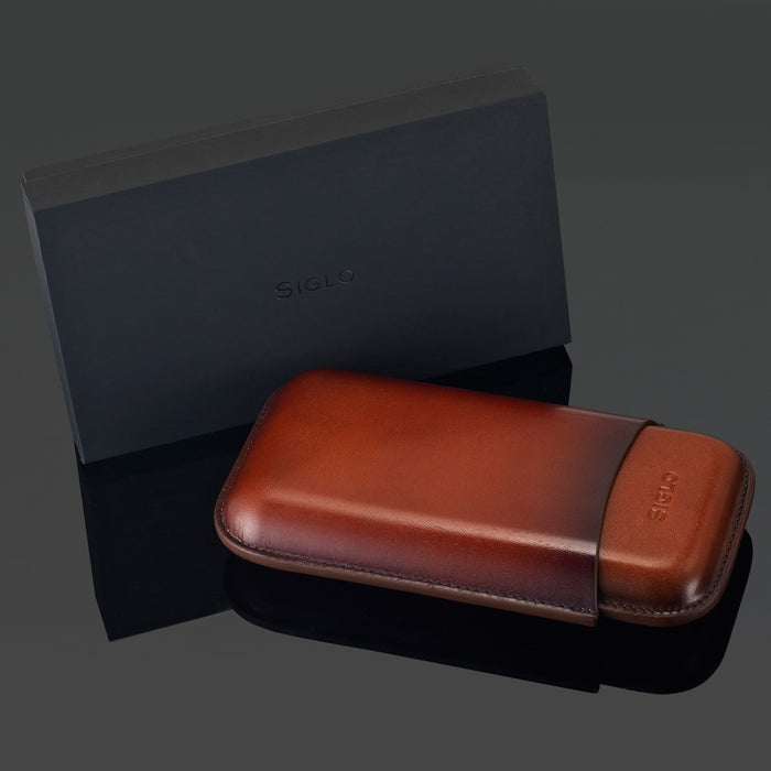 Siglo Brown Patina Leather Cigar Case (3 Cigars)