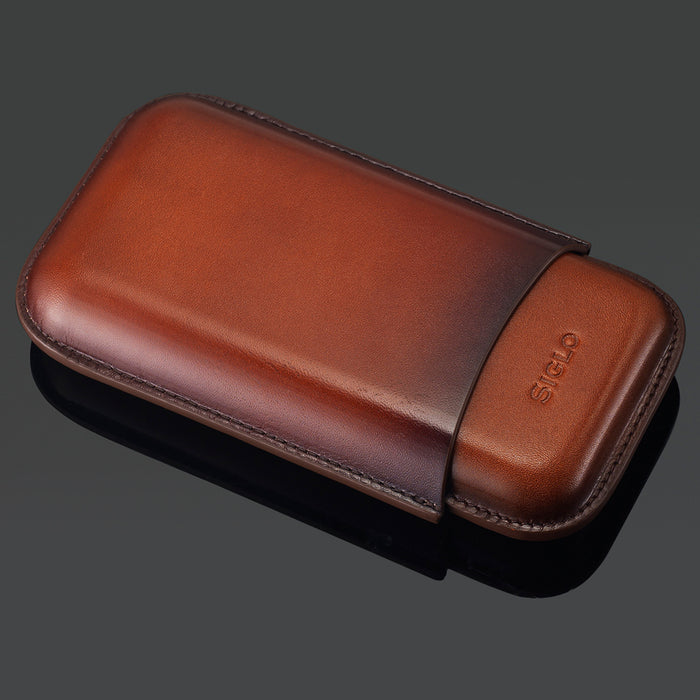 Siglo Brown Patina Leather Cigar Case (3 Cigars)
