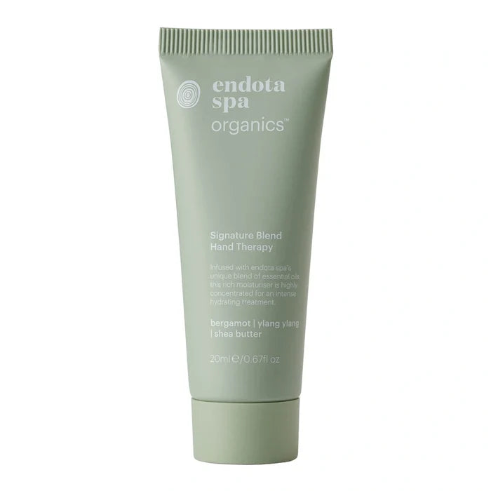 Tube of endota spa organics hand therapy 20ml on a white background