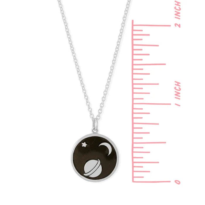 Silver Moon and Saturn Necklace