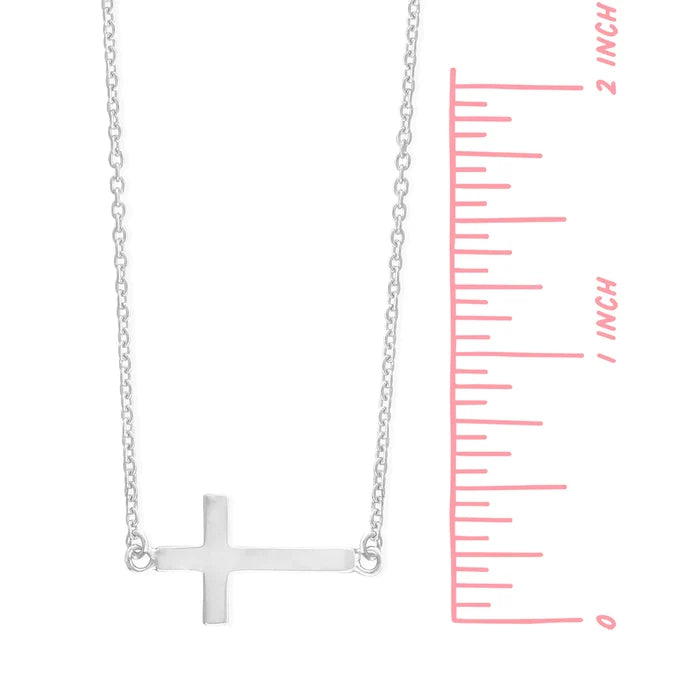 Silver Sideways Cross Necklace