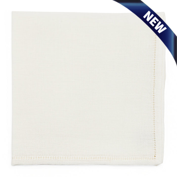 Simonnot Godard Jour Venise White 100% Hemstich Linen Pocket Square