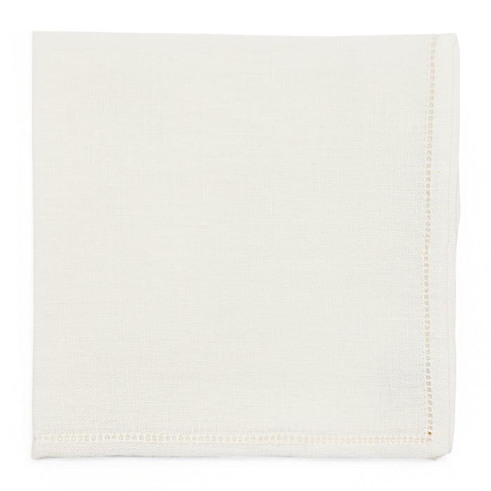 Simonnot Godard Jour Venise White 100% Hemstich Linen Pocket Square