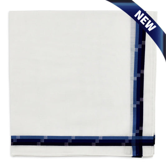 Simonnot Godard Mondrian White & Navy Jacquard 100% Pocket Square