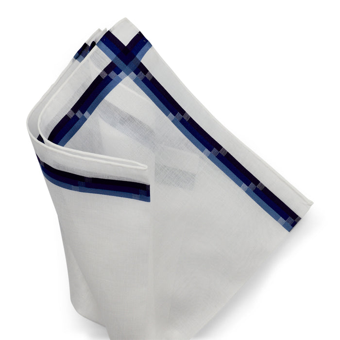 Simonnot Godard Mondrian White & Navy Jacquard 100% Pocket Square