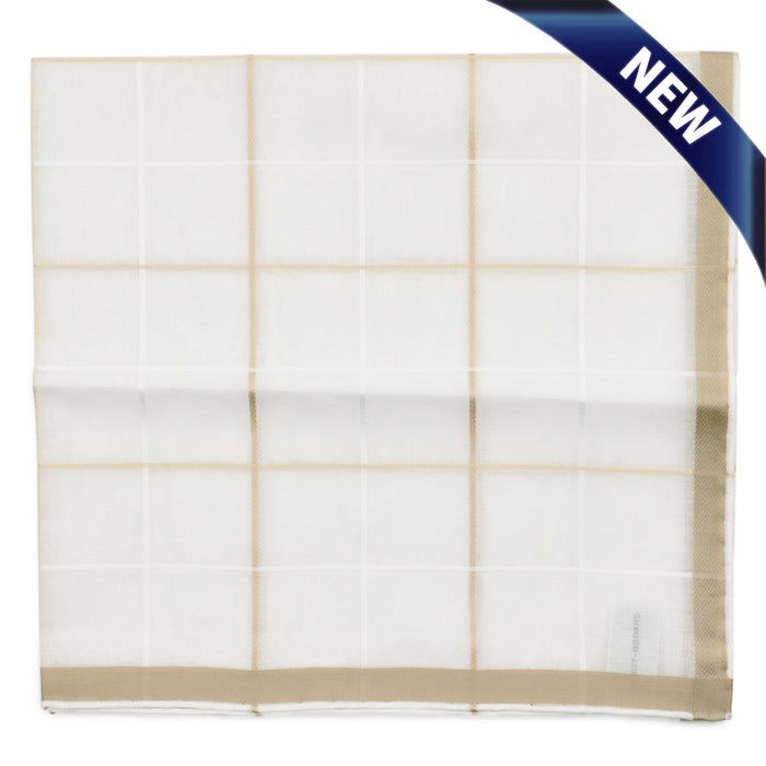 Simonnot Godard Quadrille White and Ivory Satin Check 100% Cotton Pocket Square