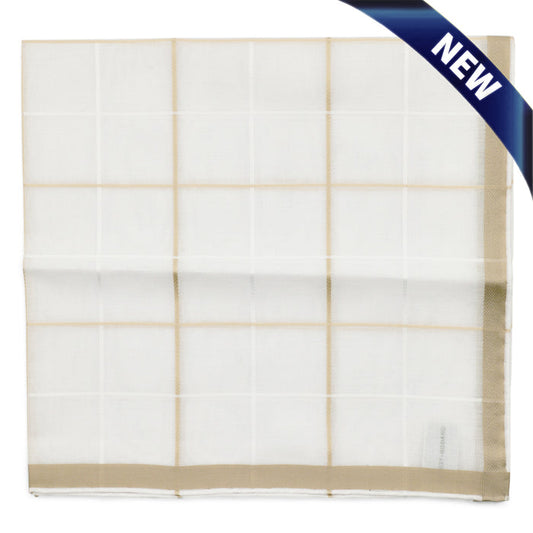 Simonnot Godard Quadrille White and Ivory Satin Check 100% Cotton Pocket Square