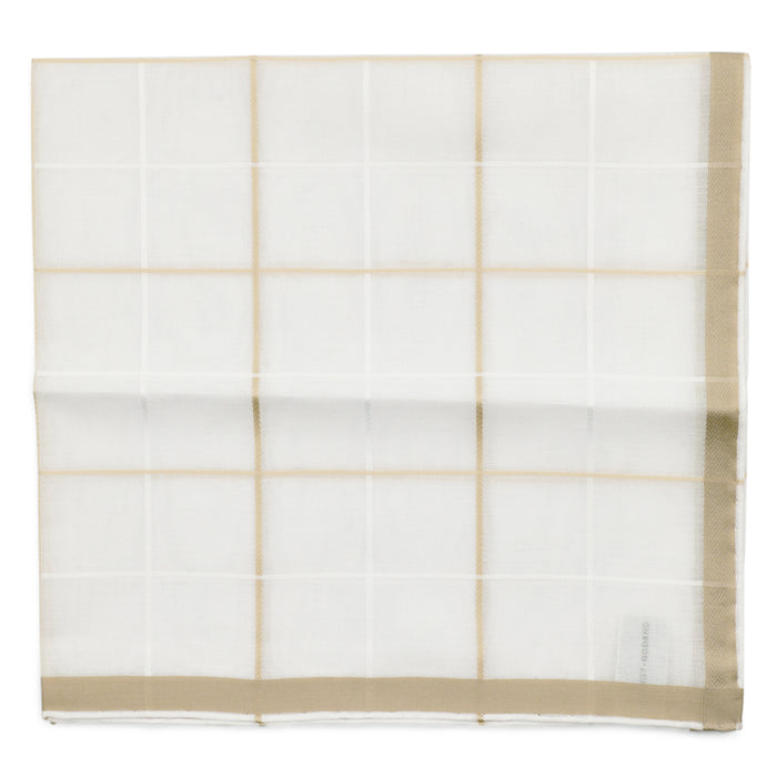 Simonnot Godard Quadrille White and Ivory Satin Check 100% Cotton Pocket Square