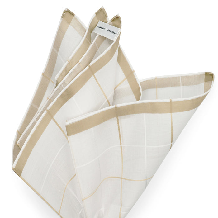 Simonnot Godard Quadrille White and Ivory Satin Check 100% Cotton Pocket Square
