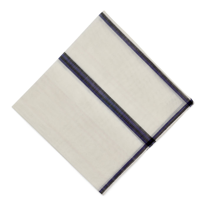 Simonnot Godard Smoking White With Blue & Black Border Cotton Pocket Square