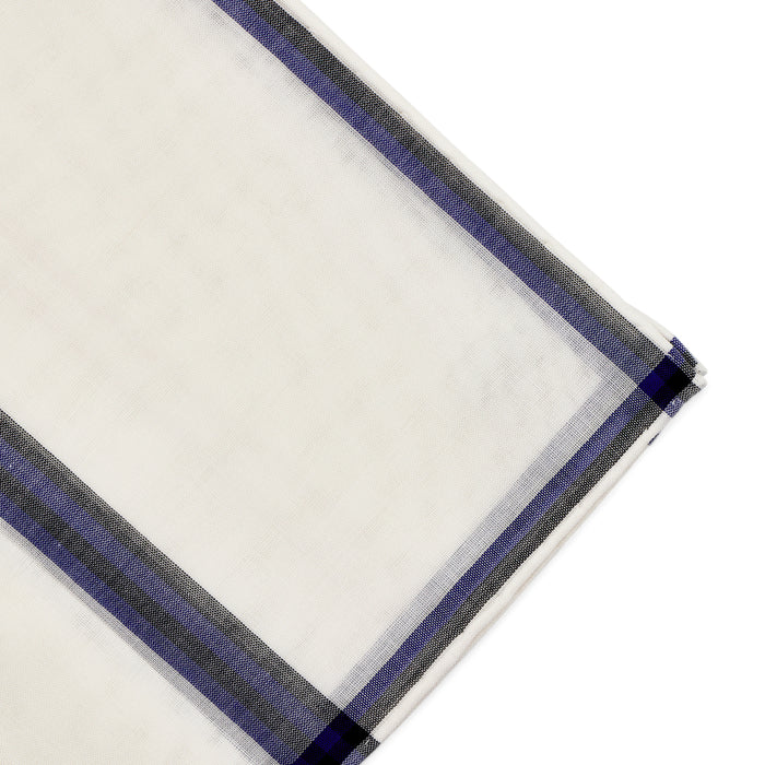Simonnot Godard Smoking White With Blue & Black Border Cotton Pocket Square