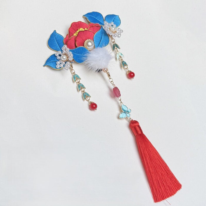Hair Clip With Tassel / Red