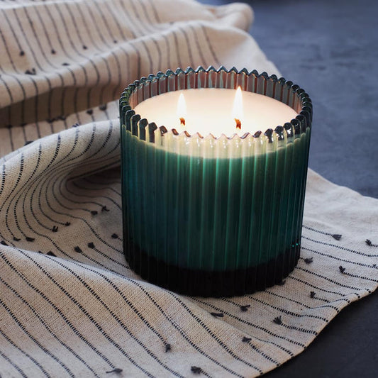 Soap & Paper Factory Roland Pine Two-Wick Forest Green Ribbed Glass Candle