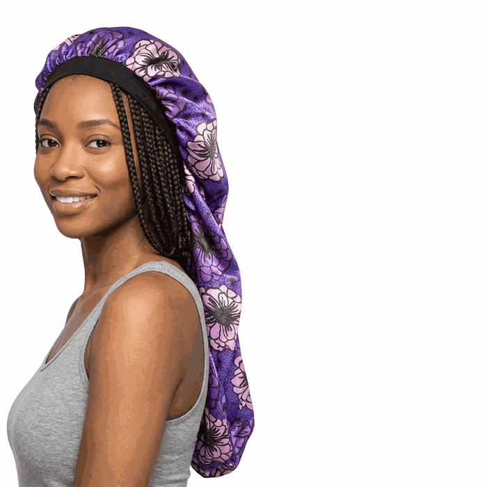 Soft African print bonnet with solid satin, long style for hair protection and hydration