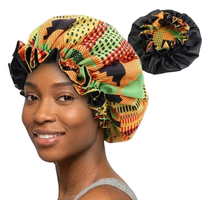 Soft African Print Satin Bonnet - Butterfly Style MunSeyaa'n Collective